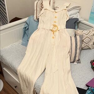 Anthropologie Cream Textured Jumpsuit